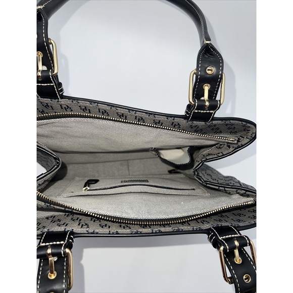 Dooney and Bourke H035C B1 Buckle Satchel Black Trim Grey Purse Canvas Bag EUC - Picture 10 of 14